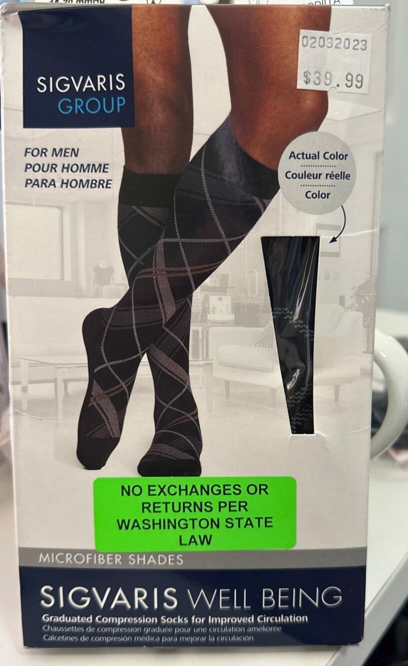 SIGVARIS Men’s Microfiber Patterns 183 Calf High Compression Socks 15-20mmHg M